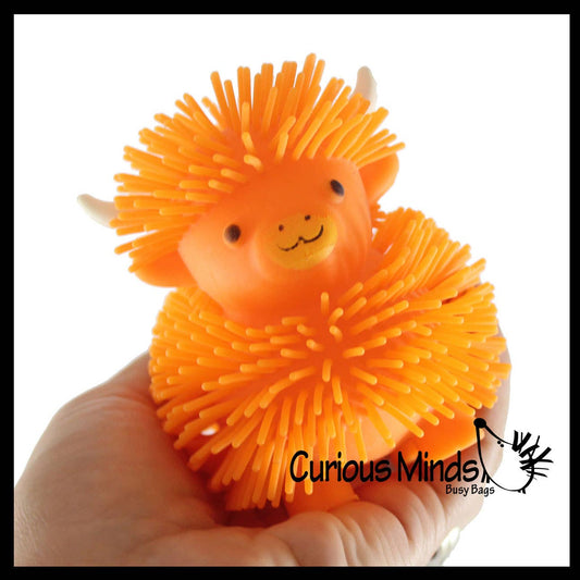 1 Puffer Highland Cow Fidget Toys - Air Filled Hairy Cute Squishy