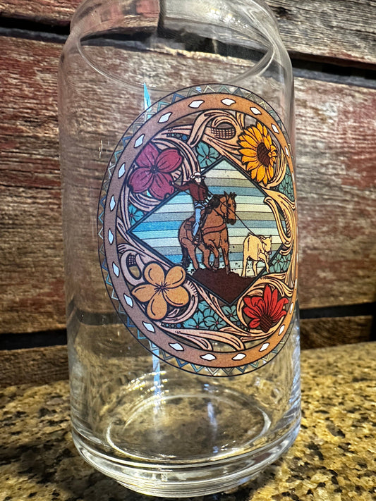 Can Glass Breakaway Roper Cowgirl Rodeo Western Cowboy