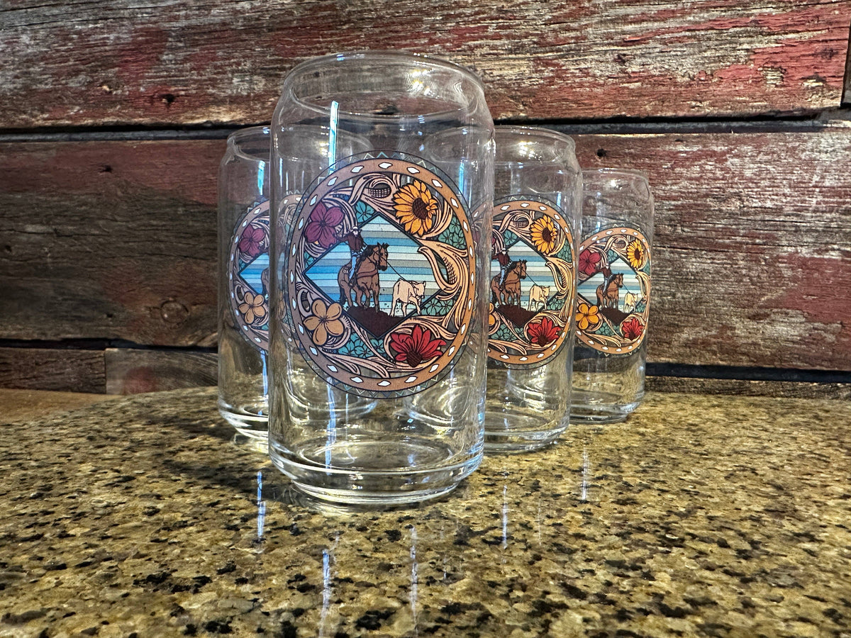 Can Glass Breakaway Roper Cowgirl Rodeo Western Cowboy