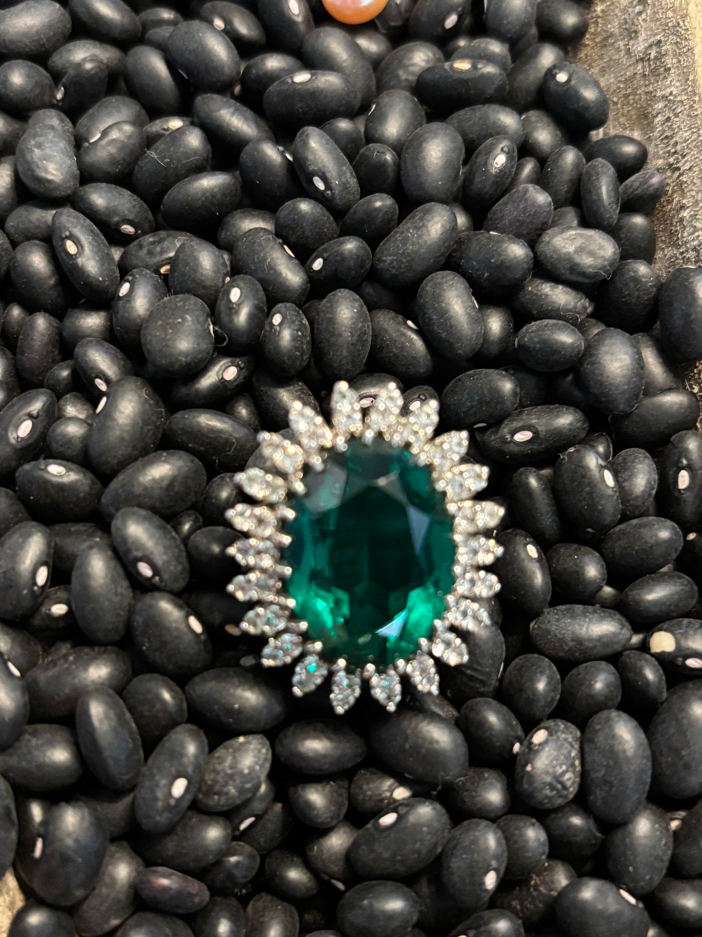 Simulated Emerald Halo Cocktail Ring