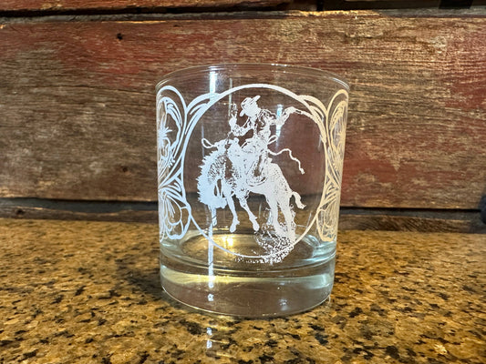 On the Rocks Glass Ranch Bronc Cowgirl Rodeo Western Cowboy