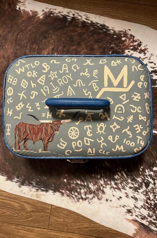 Custom Painted Vintage Train Case: Desert Cactus Scene Luggage