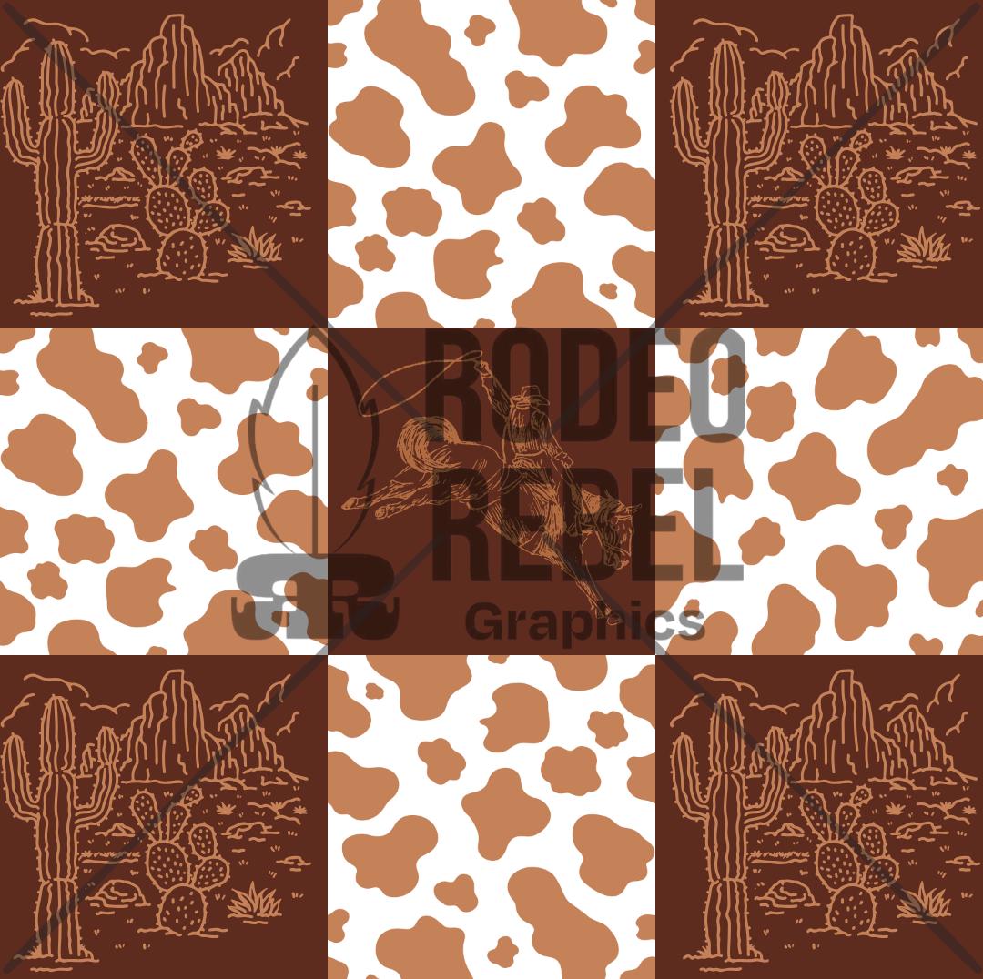 Cowboy Checkered print digital file cowhide bucking horse