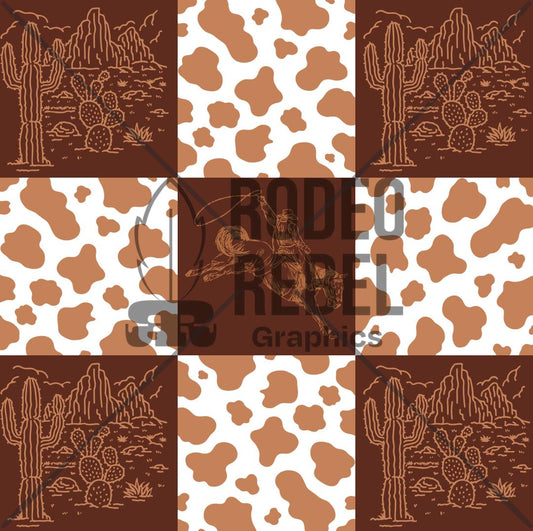 Cowboy Checkered print digital file cowhide bucking horse
