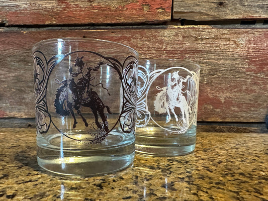 On the Rocks Glass Ranch Bronc Cowgirl Rodeo Western Cowboy