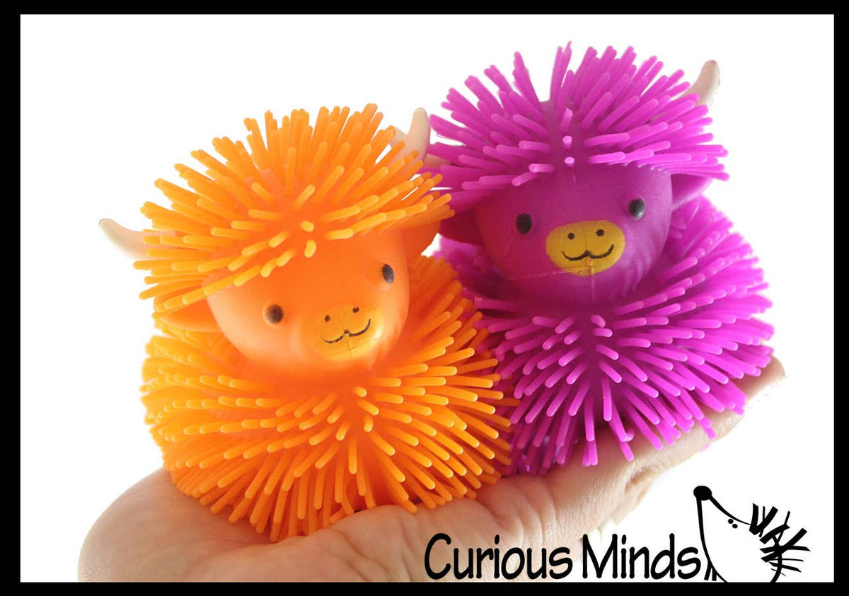 1 Puffer Highland Cow Fidget Toys - Air Filled Hairy Cute Squishy