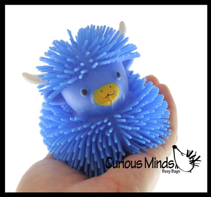 1 Puffer Highland Cow Fidget Toys - Air Filled Hairy Cute Squishy