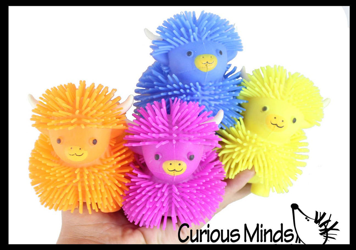 1 Puffer Highland Cow Fidget Toys - Air Filled Hairy Cute Squishy