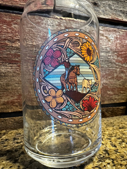 Can Glass Breakaway Roper Cowgirl Rodeo Western Cowboy