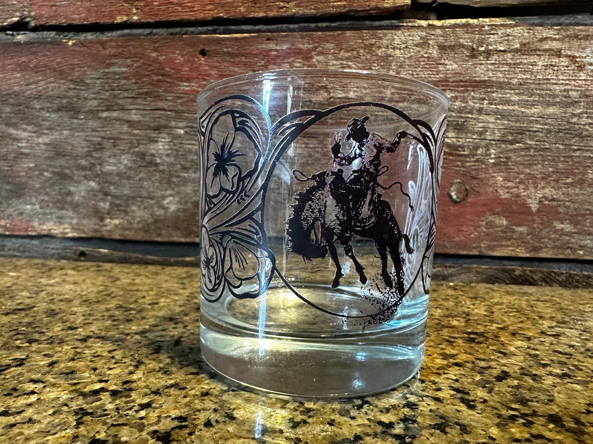 On the Rocks Glass Ranch Bronc Cowgirl Rodeo Western Cowboy