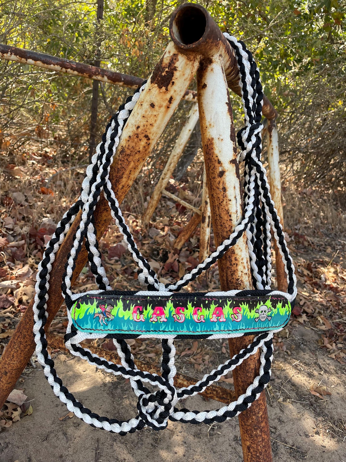 Handmade Mule Tape Halter: Braided Leather Horse Tack, Custom Colors, Hand-Stitched Design
