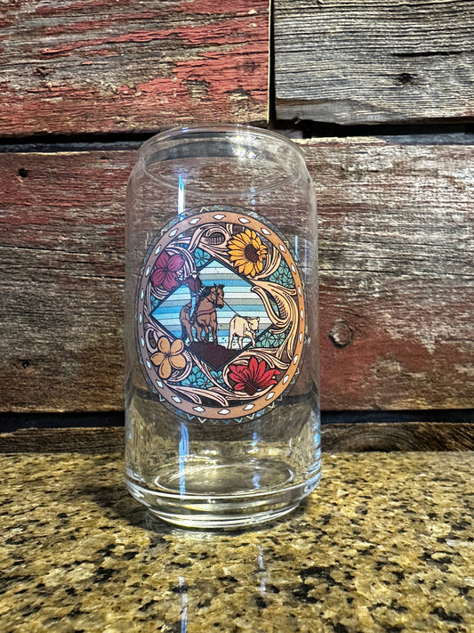 Can Glass Breakaway Roper Cowgirl Rodeo Western Cowboy