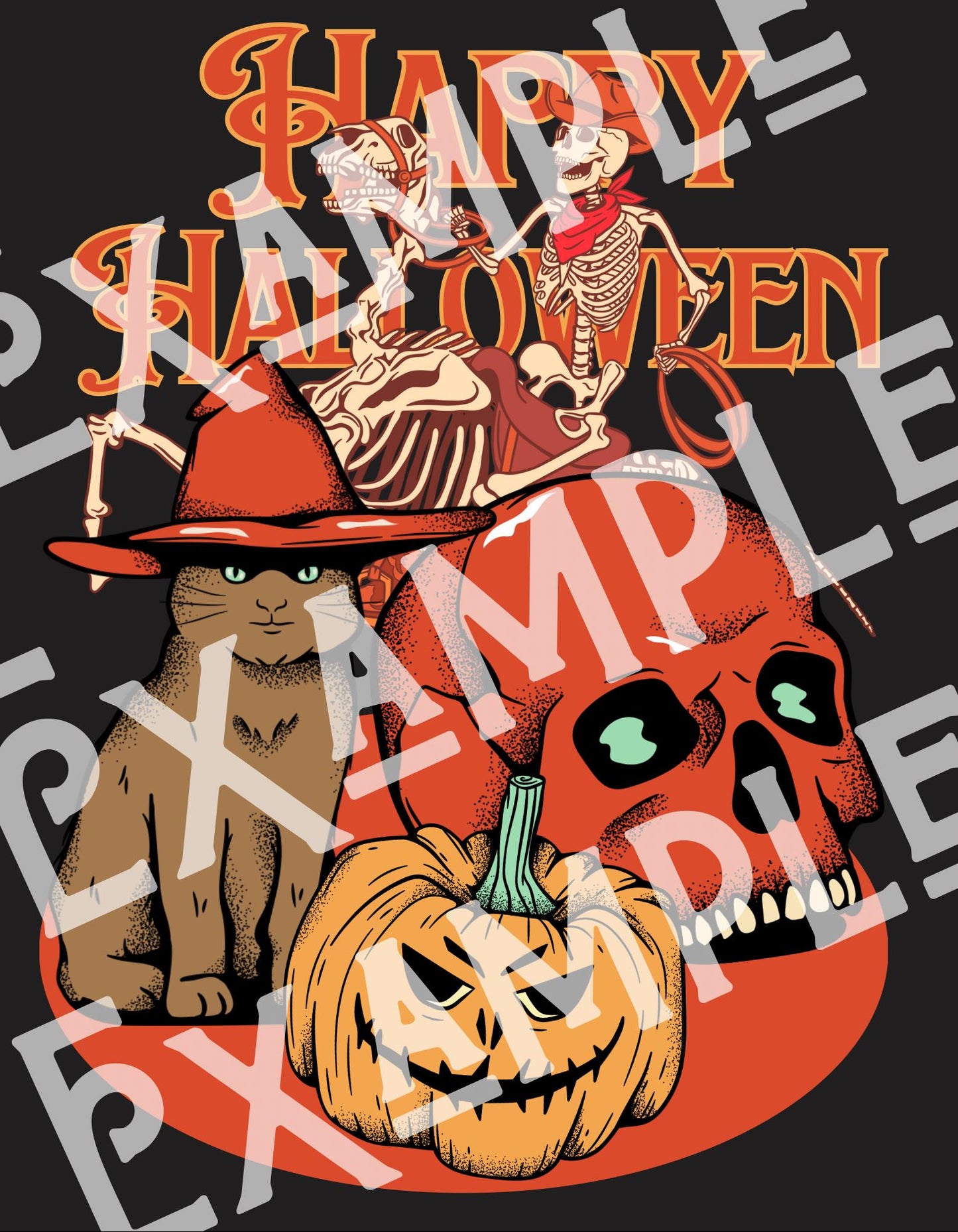 Halloween Ghost Rider SVG PNG, Retro Western Skull Cat (Downloadable Print)