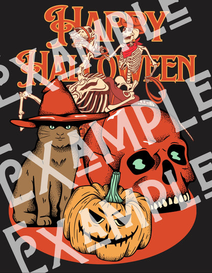 Halloween Ghost Rider SVG PNG, Retro Western Skull Cat (Downloadable Print)