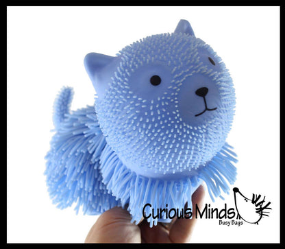 1 Shaggy Cat Large 7" Puffer Ball - Sensory Therapy Fidget Squishy
