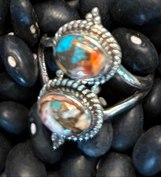 Spiny Turquoise Coral Double Stone Ring