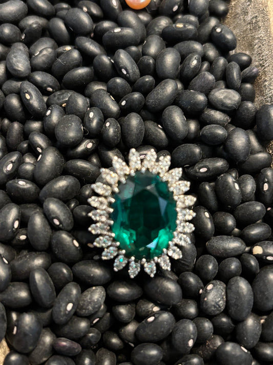 Simulated Emerald Halo Cocktail Ring