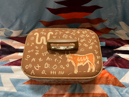 Custom Painted Vintage Train Case: Desert Cactus Scene Luggage