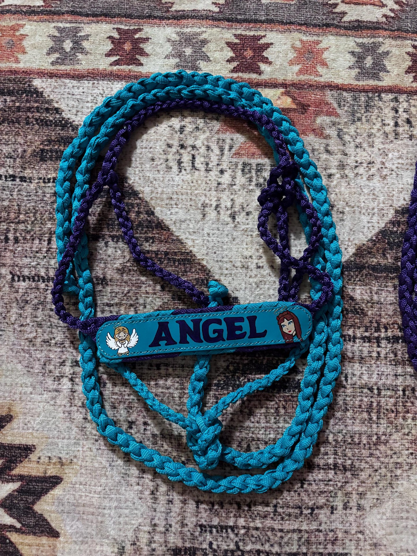 Handmade Mule Tape Halter: Braided Leather Horse Tack, Custom Colors, Hand-Stitched Design