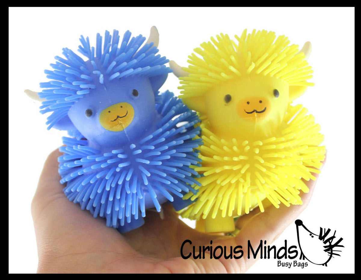 1 Puffer Highland Cow Fidget Toys - Air Filled Hairy Cute Squishy