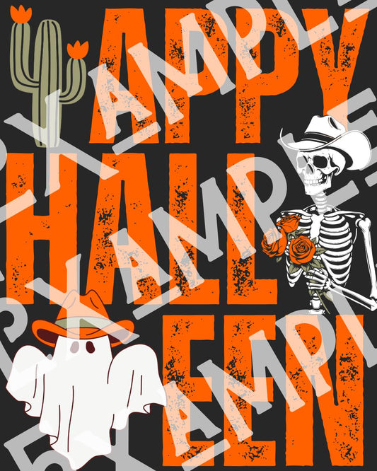 Retro Western Halloween Graphic, Ghost Cactus Skeleton (SVG, PNG)
