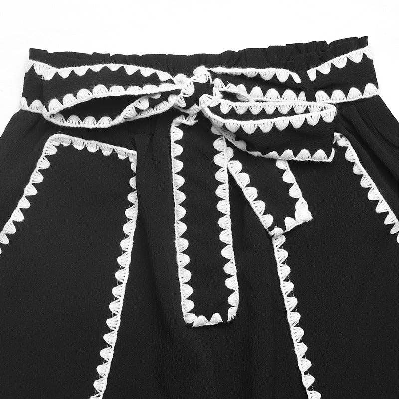 High Waist Wide Leg Tie Up Casual Pants
