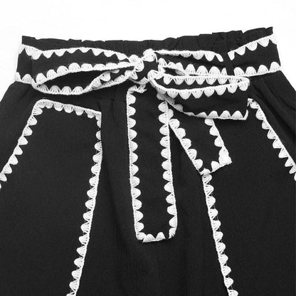 High Waist Wide Leg Tie Up Casual Pants