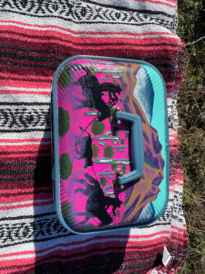 Custom Painted Vintage Train Case: Desert Cactus Scene Luggage